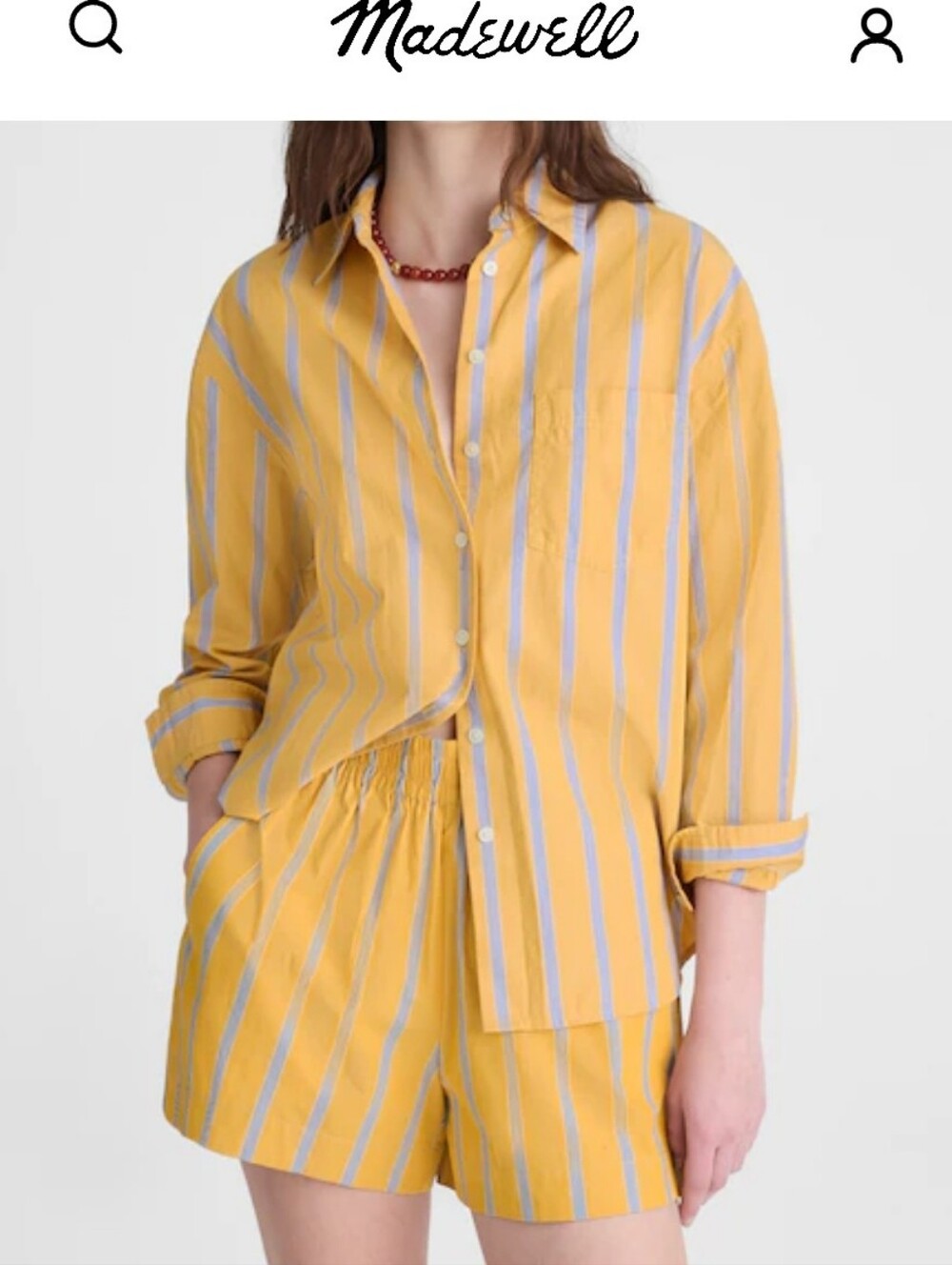 Madewell Yellow and Light Blue Striped Waist Pull On Short Women Size S NEW